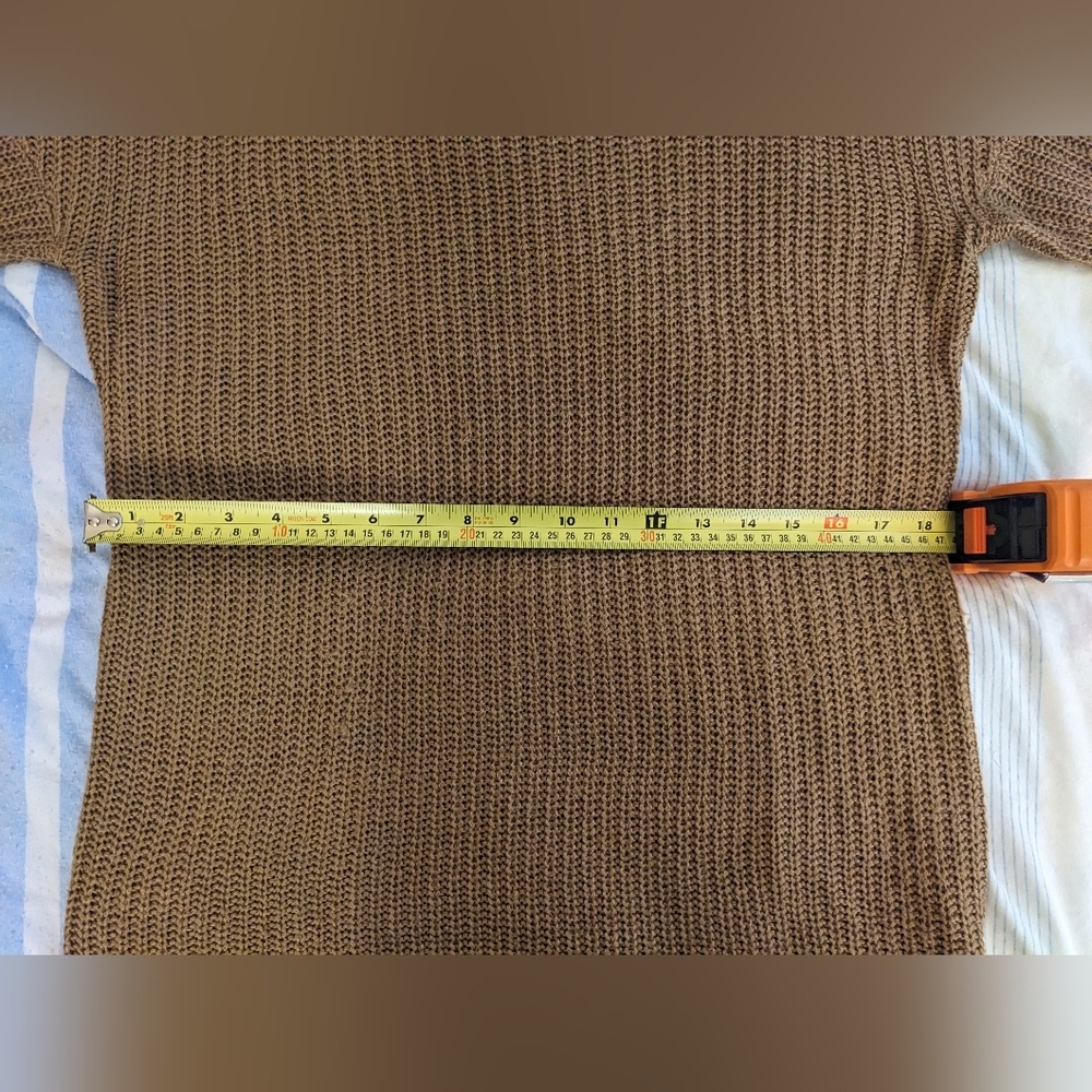 Women's Long Sleeve Tan Sweater - Picture 3 of 8